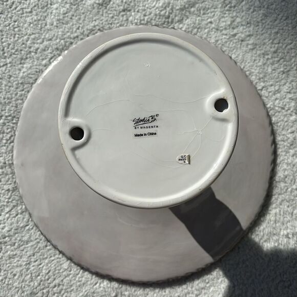 Vintage Cake Stand Studio B By Magenta Bloomingdales Glazed Pottery 12.5” X 6.5” - Picture 6 of 8